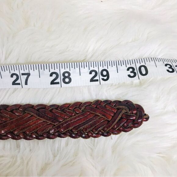 VINTAGE Y2K Brown Braided Genuine Leather Belt Woven Whiskey Cognac Size XS XXS - Picture 10 of 10